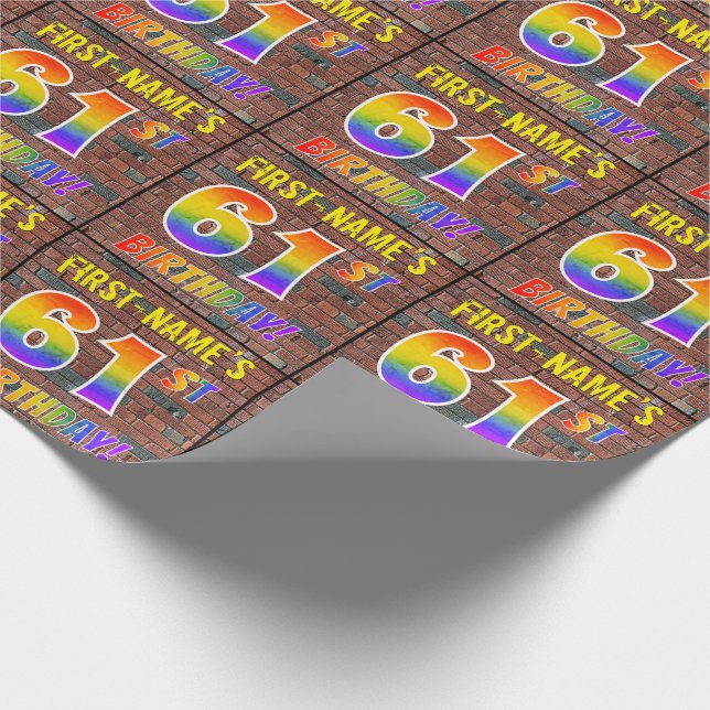 Papier Cadeau Graphisme Arc-en-ciel 61e ANNIVERSAIRE ! & Nom per (Coin)