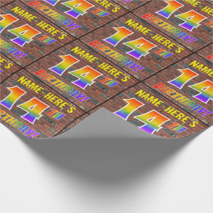 Papier Cadeau Graphisme Arc-en-ciel pour 14 ANS ! & Nom personna