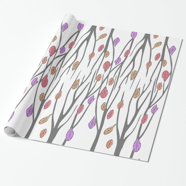 Papier Cadeau Graphisme automne feuilles et arbres motif (Déroulé)