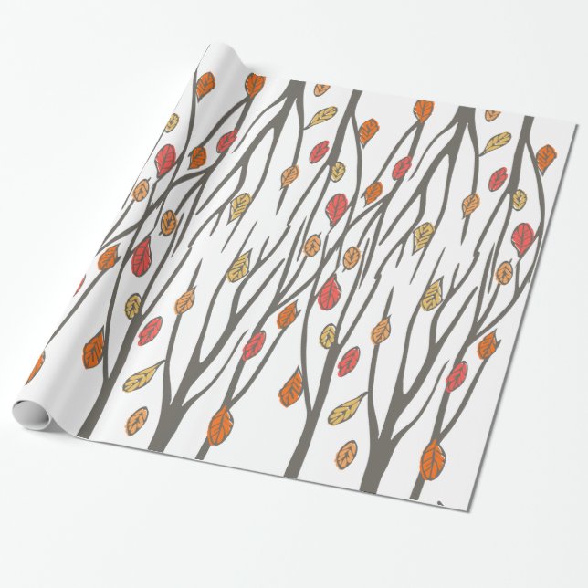 Papier Cadeau Graphisme automne feuilles et arbres motif (Déroulé)