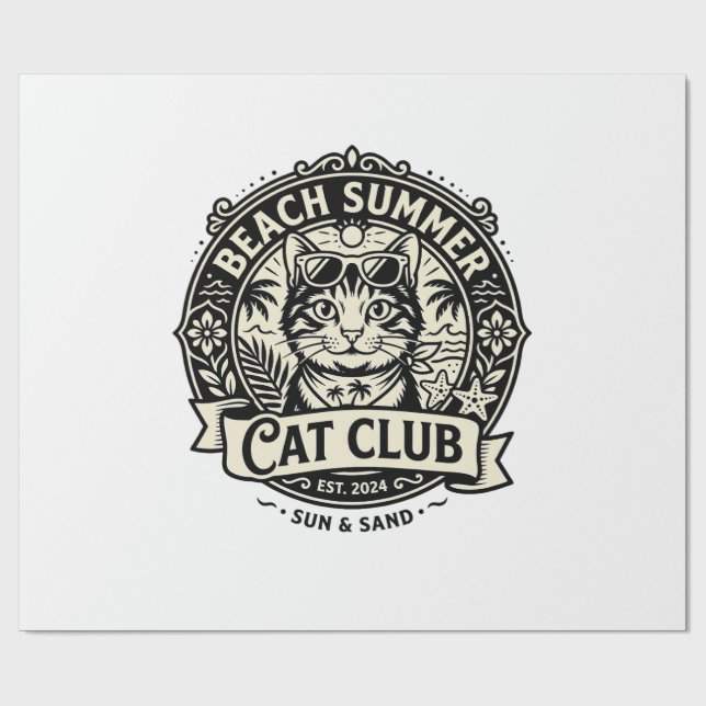 Papier Cadeau Graphisme de chat drôle d'été de plage - Été de pl (Plat)