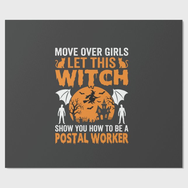 Papier Cadeau Graphisme de chat sorcière employé postal Hallowee (Plat)