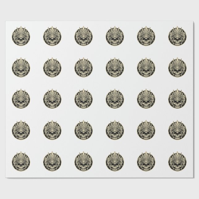 Papier Cadeau Graphisme de crâne de chef guerrier (Plat)