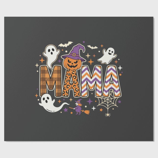 Papier Cadeau Graphisme de Maman Halloween Fantômes Sorcière et  (Plat)
