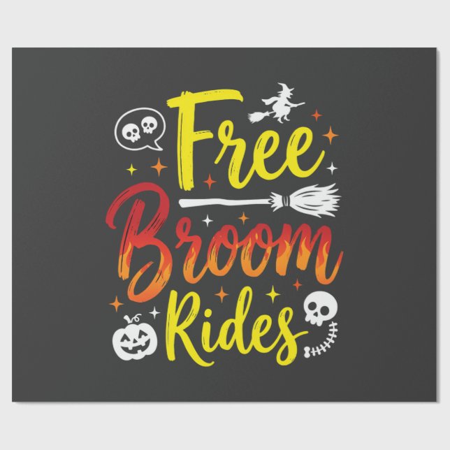 Papier Cadeau Graphisme de sorcière de Halloween à balai gratuit (Plat)