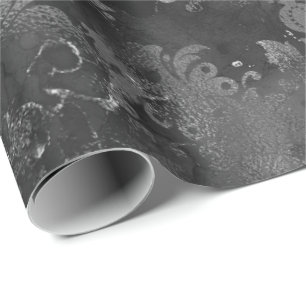 Papier Cadeau Graphite Gris Argent Noir Grungy Florale Monochrom
