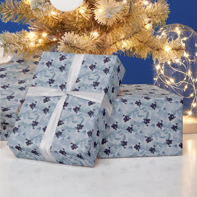 Papier Cadeau Grappes de cassis, feuilles pâles sur gris (Vacances)