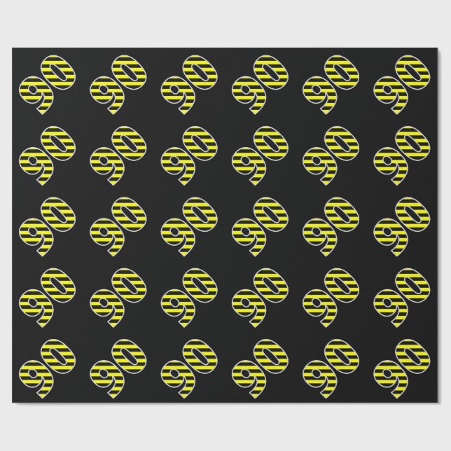 Papier Cadeau Gras, Black & Yellow Stripes 90 Numéro d'événement (Plat)