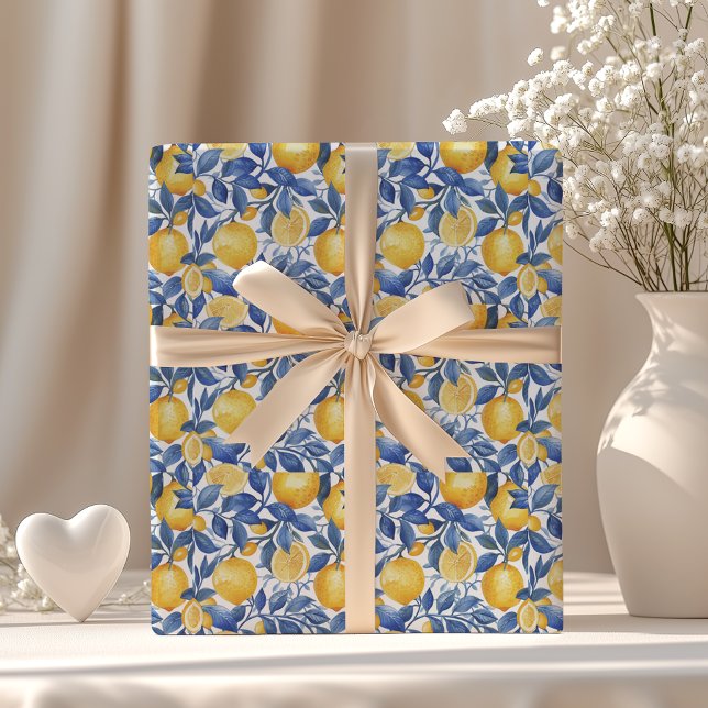 Papier Cadeau Gras Bleu Italien Positano Lemon (Créateur téléchargé)