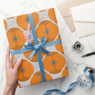 Papier Cadeau Gras Minimaliste Poppy Texté Floral Orange