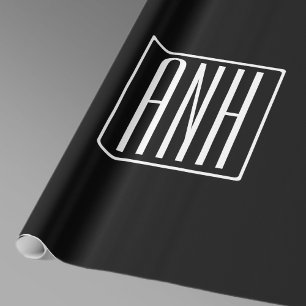 Papier Cadeau Gras moderne 3 initiales Monogramme Blanc sur no