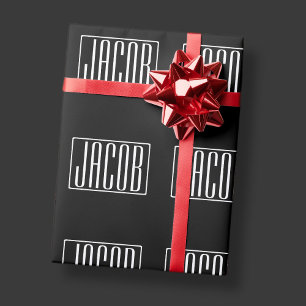 Papier Cadeau Gras & Moderne Votre Nom ou Mot Blanc sur Noir