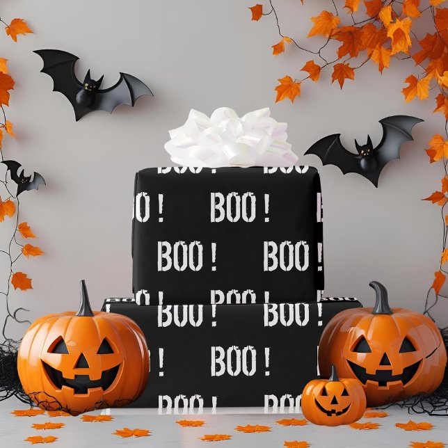Papier Cadeau Gras noir "BOO !" Halloween (Créateur téléchargé)