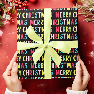 Papier Cadeau Gras Noir Joyeux Noël Multicolore Design de texte