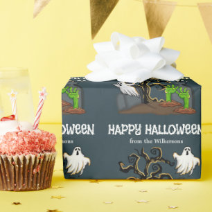 Papier Cadeau Graveyard Zombie et Ghosts mignon fête d'Halloween