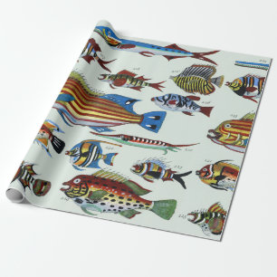 Papier Cadeau Gravure de Histoire Naturelle de Poissons Exotique