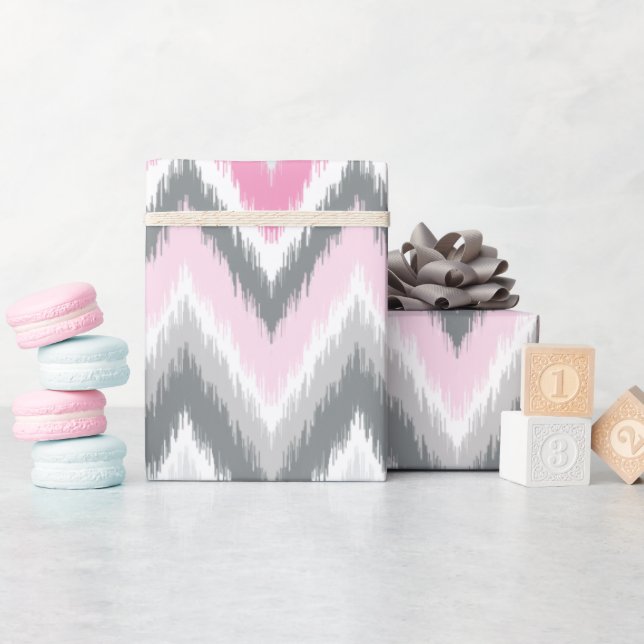 Papier Cadeau Gray et rose Tribal Ikat Chevron (Baby Shower)