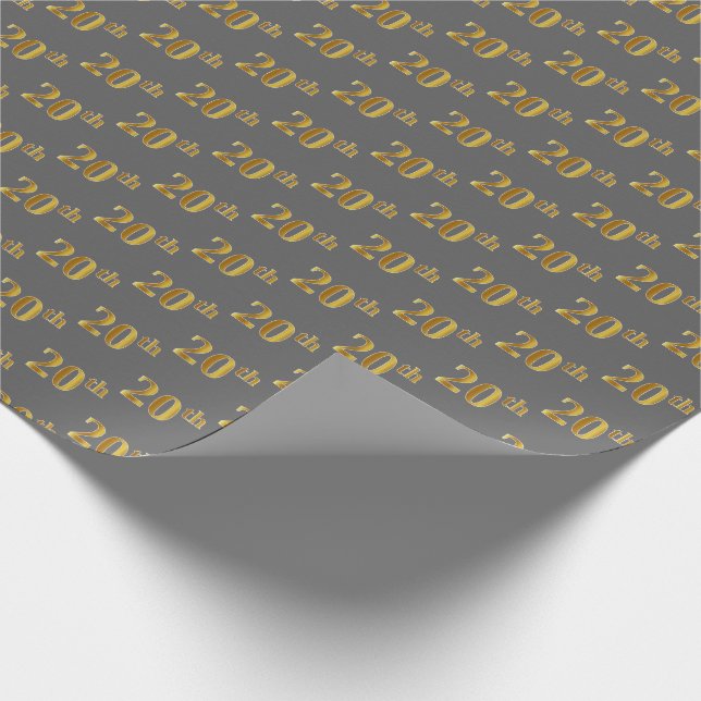 Papier Cadeau Gray, Faux Gold 20th (Vingtième) Event (Coin)