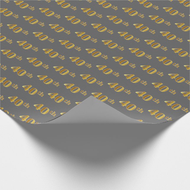Papier Cadeau Gray, Faux Gold 40th (Quarantième) Event (Coin)