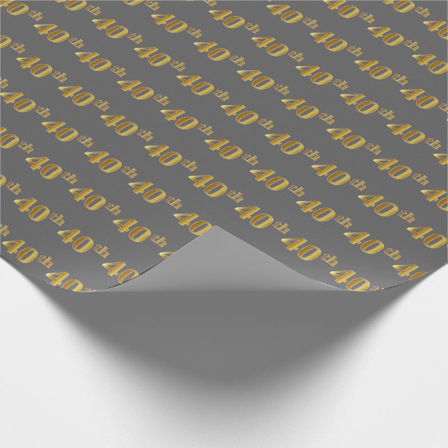 Papier Cadeau Gray, Faux Gold 40th (Quarantième) Event (Coin)