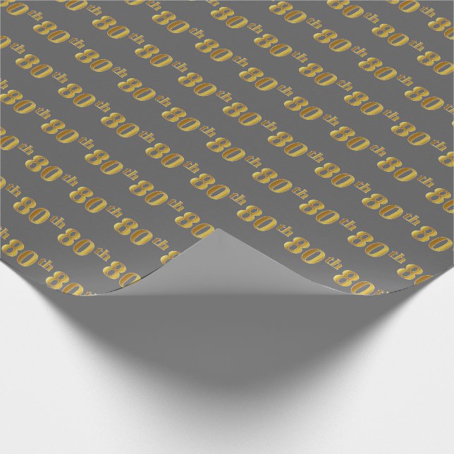 Papier Cadeau Gray, Faux Gold 80th (Eighantième) Event (Coin)