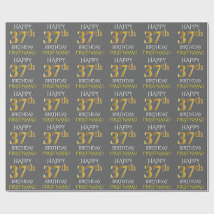 Papier Cadeau Gray, Faux Gold "HAPPY 37th BIRTHDAY"
