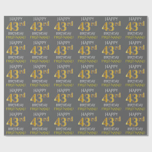 Papier Cadeau Gray, Faux Gold "HAPPY 43rd BIRTHDAY"