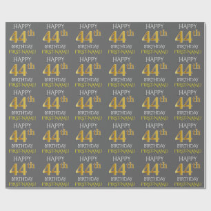 Papier Cadeau Gray, Faux Gold "HAPPY 44th BIRTHDAY"