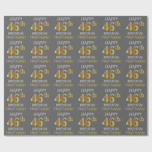 Papier Cadeau Gray, Faux Gold "HAPPY 46th BIRTHDAY"