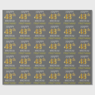 Papier Cadeau Gray, Faux Gold "HAPPY 48th BIRTHDAY"