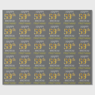 Papier Cadeau Gray, Faux Gold "HAPPY 59th BIRTHDAY"