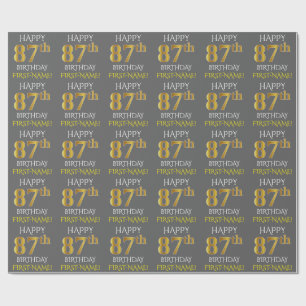Papier Cadeau Gray, Faux Gold "HAPPY 87th BIRTHDAY"
