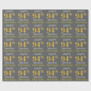 Papier Cadeau Gray, Faux Gold "HAPPY 94th BIRTHDAY"