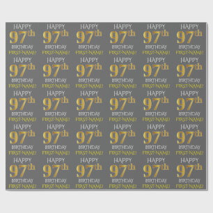 Papier Cadeau Gray, Faux Gold "HAPPY 97th BIRTHDAY"