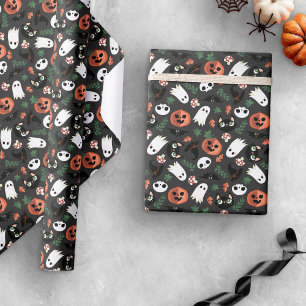 Papier Cadeau Gray Ghosts Chats Citrouilles Halloween Motif