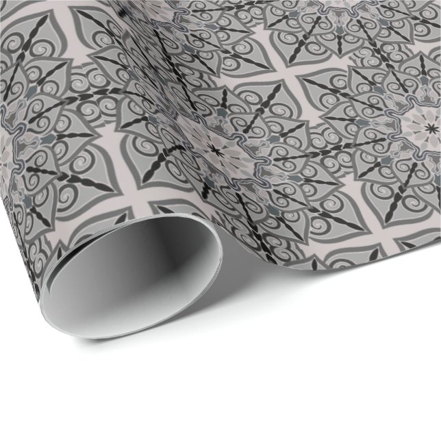 Papier Cadeau Gray Mandala (Coin rond)