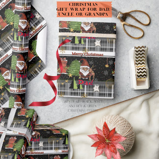 Papier Cadeau Gray Plaid Santa Christmas Wrapping Paper for Dad
