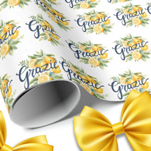 Papier Cadeau Grazie Aquarelle Citrons Répétés