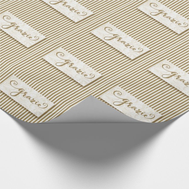 Papier Cadeau Grazie Typography with Soft Taupe Cream Stripes (Coin)
