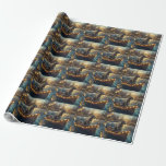 Papier Cadeau Great Dane Christmas Festive Voyage<br><div class="desc">Jetez un coup d'oeil à la magie de la saison des Fêtes avec cette illustration magnifiquement détaillée, montrant un chien fier assis dans un bateau à la décoration festive, glissant à travers un lac serein de Noël. Les lumières scintillantes des pins voisins se reflètent dans l'eau, projetant une lumière chaude...</div>