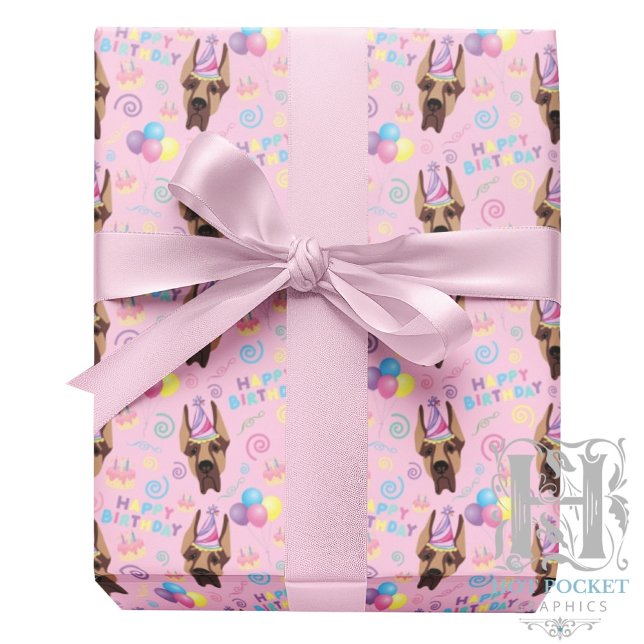 Papier Cadeau Great Dane Wrapping Paper in Pink (Créateur téléchargé)