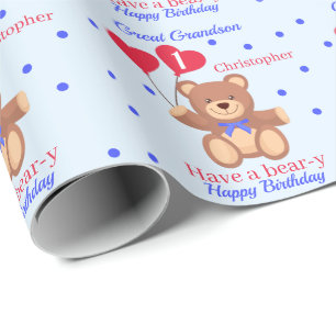 Papier Cadeau Great Grand-fils 1er anniversaire Teddy Bear Bleu