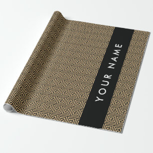 Papier Cadeau Grec Meander Key Brown, Votre Nom, Personnaliser