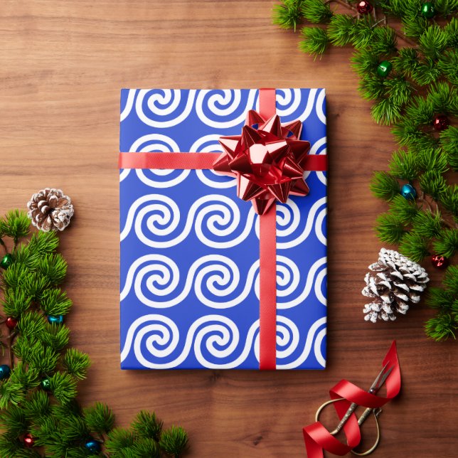 Papier Cadeau Grec Meander Key Waves Motif Bleu (Cadeau de vacances)