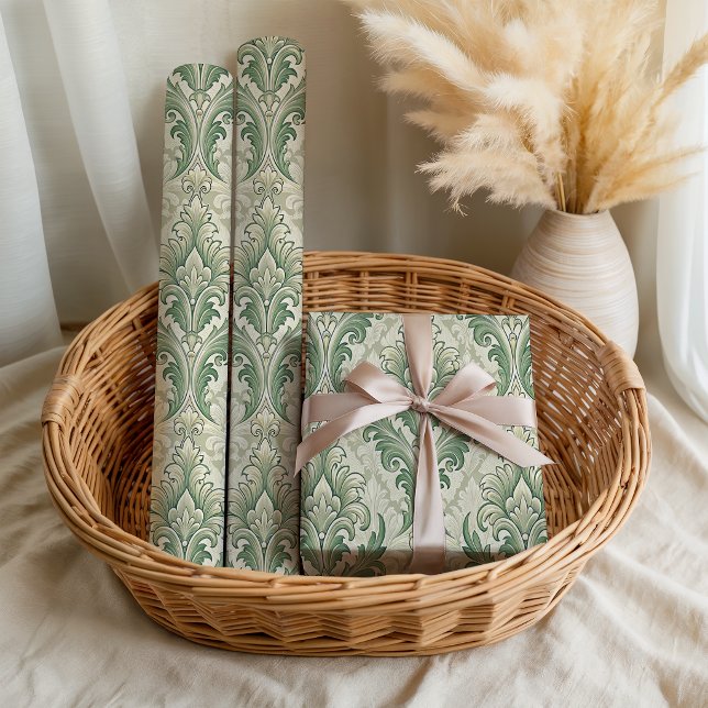 Papier Cadeau Green and Beige Vintage Botanical Flowers Pattern (Créateur téléchargé)