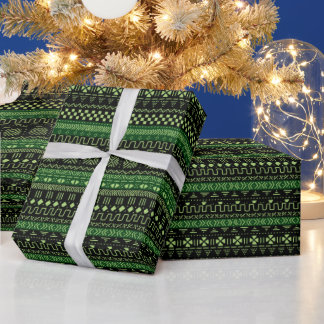 Papier Cadeau Green And Black African Pattern Wrapping Paper