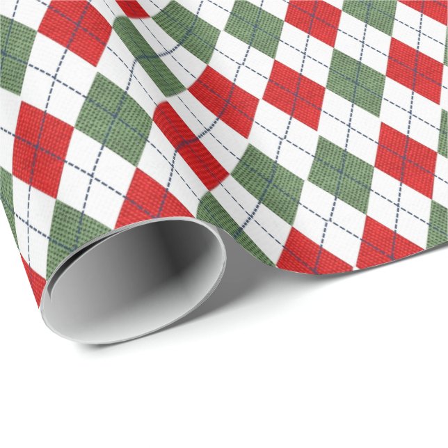 Papier Cadeau Green and Red Argyle Pattern (Coin rond)