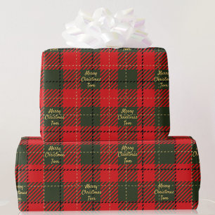 Papier Cadeau Green and Red Plaid Ajouter un nom Texte Cadeau de