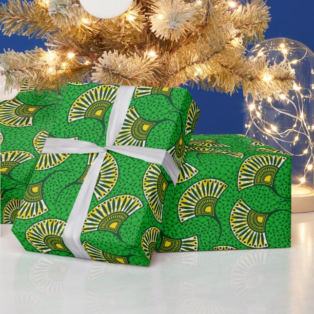 Papier Cadeau Green And Yellow Ankara Fan Print Wrapping Paper (Vacances)