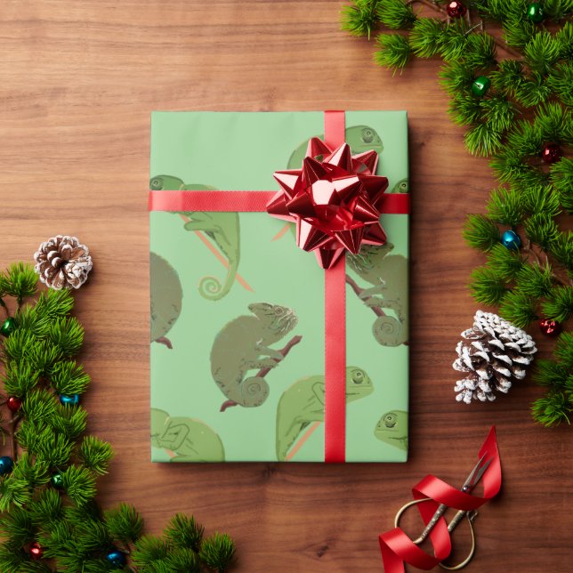 Papier Cadeau Green Chameleons Lizard Art  (Cadeau de vacances)